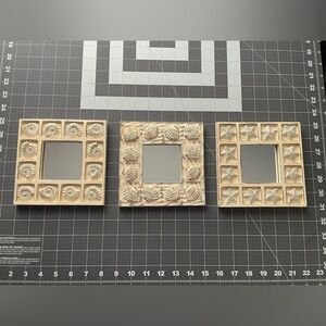 Set of Three Beige Seashell Decorative Mirrors